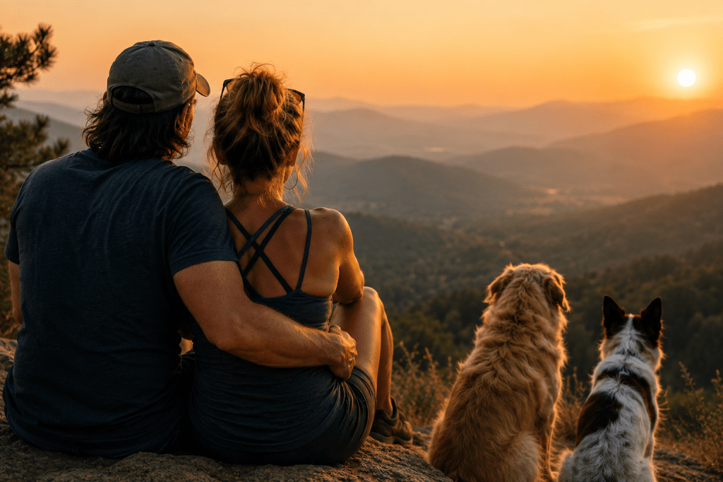 Calm moment with a couple and their dogs.